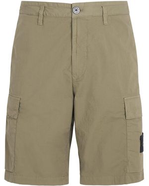 Stone Island Cotton-Blend Logo Cargo Shorts - Green