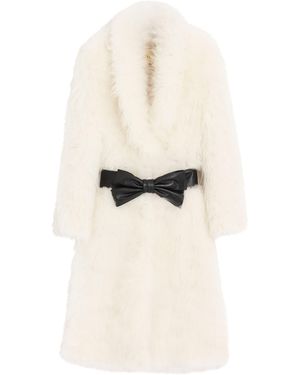 Valentino Fur Bow-Belt Coat - White