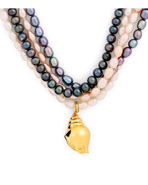 Timeless Pearly Mixed Pearl Seashell-Charm Necklace - Metallic