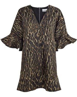Ganni Metallic Leopard Jacquard Mini Dress - Black