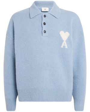 Ami Paris Alpaca-Blend Polo Jumper - Blue
