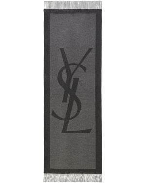Saint Laurent Silk Logo Scarf - Grey
