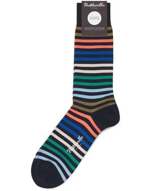 Pantherella Cotton-Blend Striped Kilburn Socks - Blue