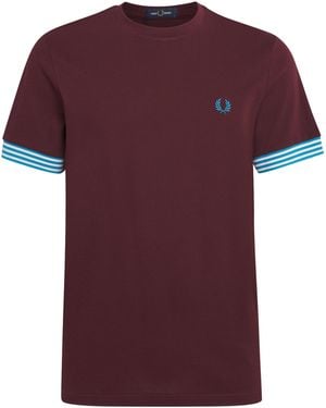 Fred Perry Cotton Striped Cuff T-Shirt - Red