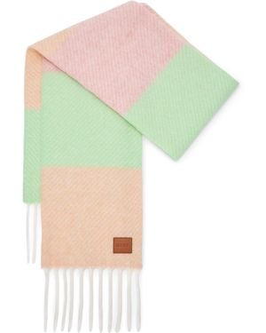 Loewe Brushed Alpaca-Wool Stripe Fringe Scarf - Green