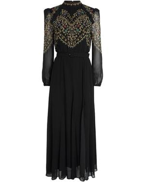 Saloni Georgette Printed Jacqui B Midi Dress - Black