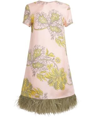 La DoubleJ Silk Ostrich Feather Mini Swing Dress - Natural