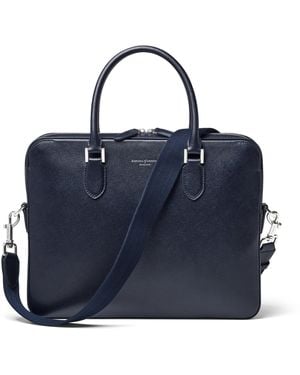 Aspinal of London Leather Mount Street Briefcase Bag - Blue
