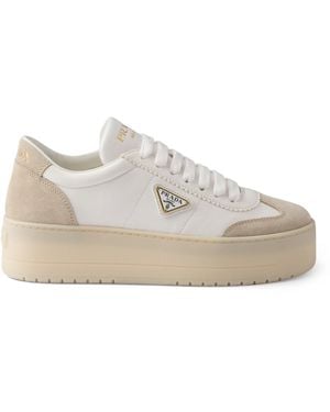 Prada Leather-Suede Downtown Bold Sneakers - Natural