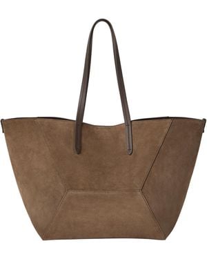 Brunello Cucinelli Large Suede Bc Duo Tote Bag - Brown