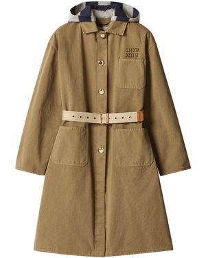 Miu Miu Gabardine Hooded Trench Coat - Natural