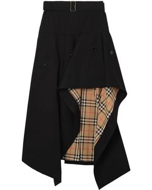Burberry Gabardine Asymmetrical Trench Midi Skirt - Black