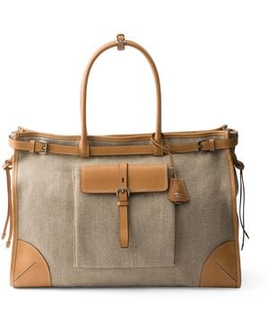 Prada Linen-Leather Route Tote Bag - Natural
