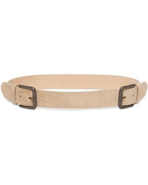 Max Mara Suede Double-Buckle Belt - Natural