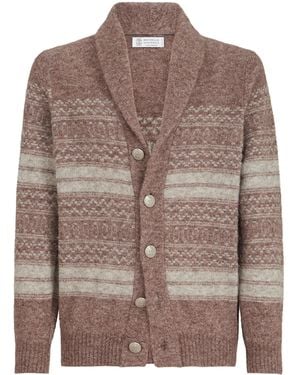 Brunello Cucinelli Jacquard Shawl-Collar Cardigan - Brown