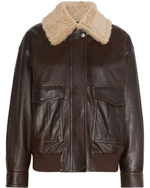 Weekend by Maxmara Leather Fur-Trim Jacket - Brown
