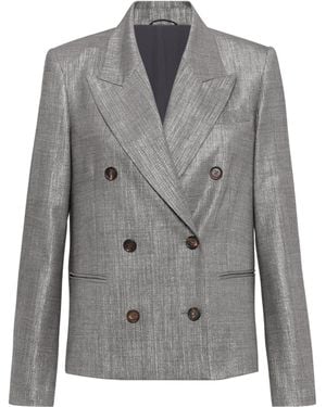 Brunello Cucinelli Sparkling Double-Breasted Blazer - Grey