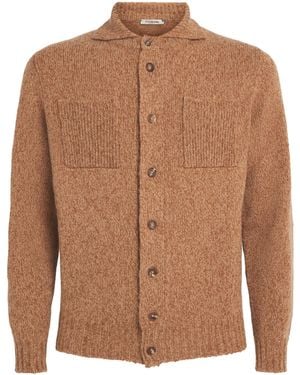 FIORONI CASHMERE Cashmere-Silk Mock-Neck Cardigan - Brown