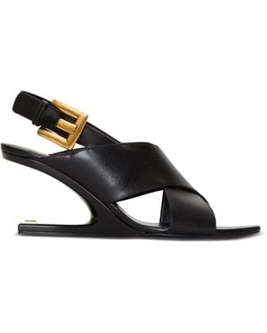 Balmain Leather Anthem No-Wedge Heeled Sandals 75 - Black