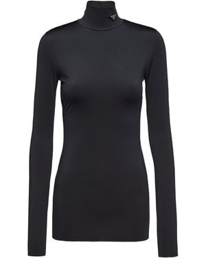 Prada Triangle-Logo Roll-Neck Top - Black