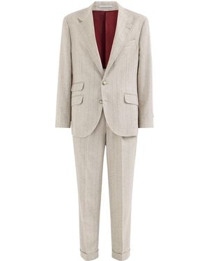 Brunello Cucinelli Cashmere-Silk Stripe Two-Piece Suit - Natural