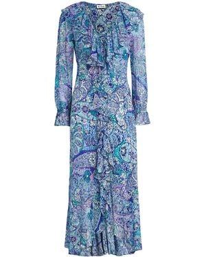 RIXO London Silk Gracye Midi Dress - Blue