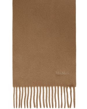 Max Mara Wool Fringed Logo Scarf - Brown