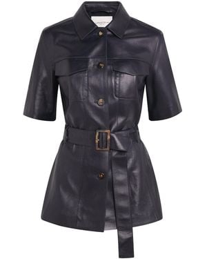 Lafayette 148 New York Leather Belted Jacket - Blue