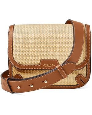Aspinal of London Leather Raffia-Front Ella Cross-Body Bag - Brown