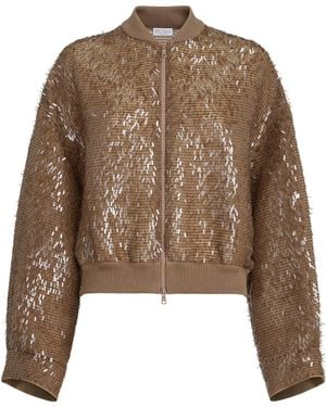 Brunello Cucinelli Silk Bomber Jacket - Brown