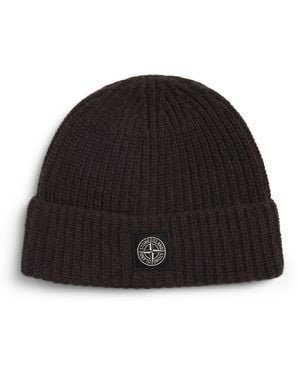 Stone Island Virgin Wool Logo Beanie - Black