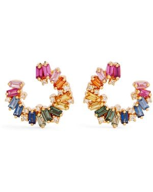 Suzanne Kalan Diamond And Sapphire Shimmer Sideways Hoop Earrings - White