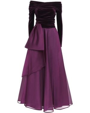 Talbot Runhof Stretch Velvet-Organza Gown - Purple