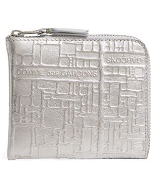 Comme des Garçons Leather Zipped Logo Embossed Card Holder - Metallic