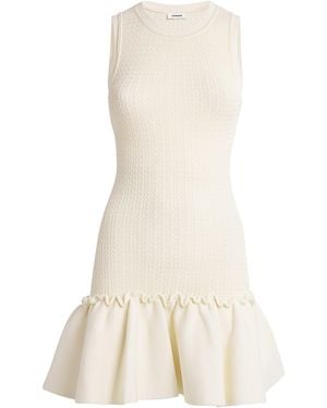 Sandro Knitted Ruffle-Trim Mini Dress - Natural