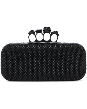 McQueen Long Crystal-Embellished Knuckle Clutch Bag - Black