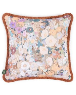 House Of Hackney Medium Cotton-Linen Hollyhocks Fringed Cushion - Multicolour
