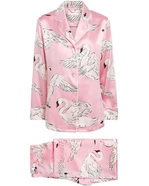 Olivia Von Halle Silk Lila Selene Swan Pyjamas - Pink