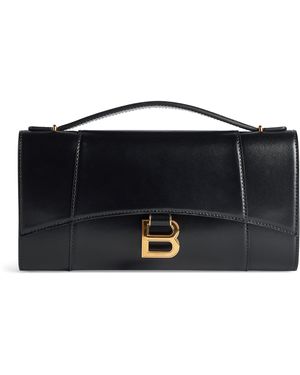Balenciaga Leather Hourglass Pochette Bag - Black