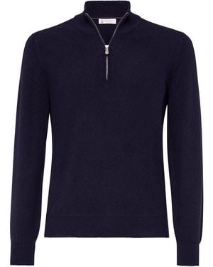 Brunello Cucinelli Cashmere Quarter-Zip Jumper - Blue