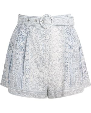 CAMILLA Linen Printed Belted Shorts - Grey