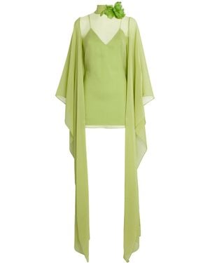‎Taller Marmo Silk Feather-Trim Lanzarote Garden Kaftan - Green