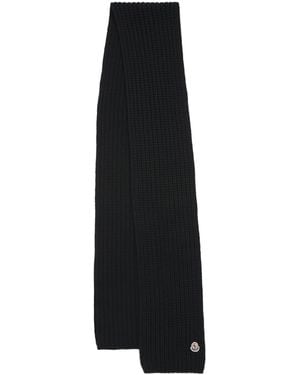 Moncler Wool Logo-Patch Scarf - Black