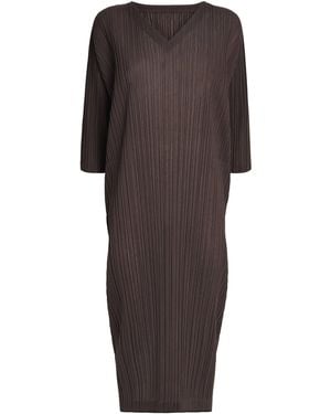 Pleats Please Issey Miyake Ramie Midi Dress - Brown