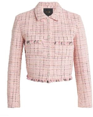 Maje Tweed Frayed Cropped Jacket - Pink