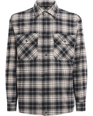 Moncler Cotton Check Zip-Up Shirt - Grey