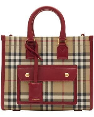 Burberry Mini Check Freya Tote Bag - Red