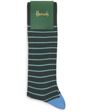 Harrods Cotton-Blend Stripe Ribbed Socks - Green