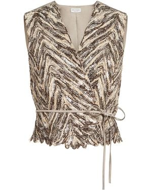 Brunello Cucinelli Knitted Sequin Vest - Natural
