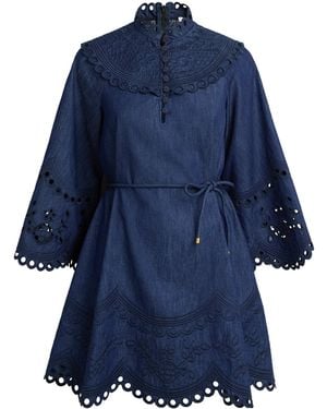 Zimmermann Denim Broderie Mahon Mini Dress - Blue